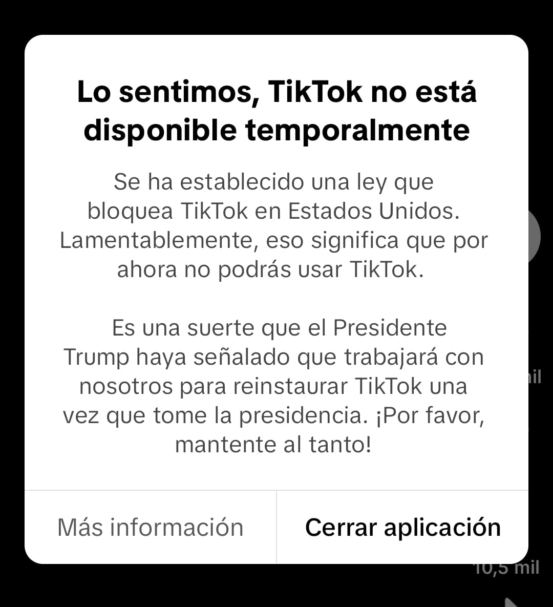 TikTok Cierra en Estados Unidos